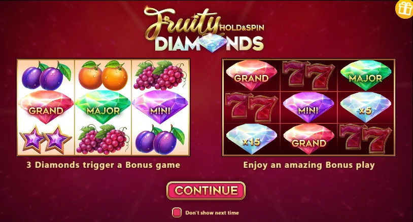 Fruity Diamonds Hold and Spin slot game screenshot
