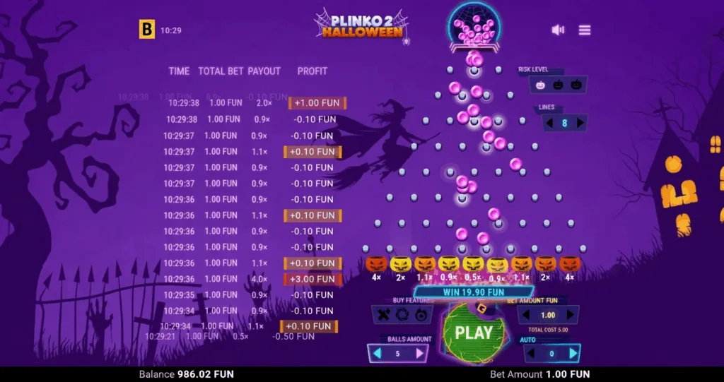 Plinko 2 Halloween slot game screenshot