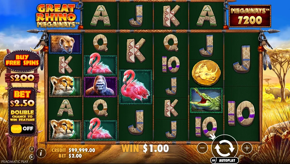 Great rhino megaways slot game screenshot