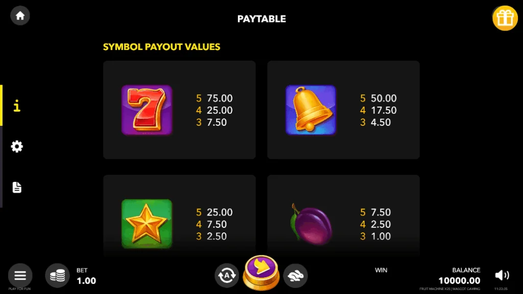 how to play Fruit Machine X25 slot game