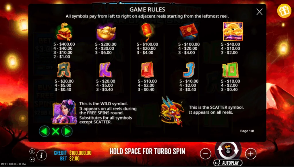 how to play Floating Dragon Year Of The Snake slot game