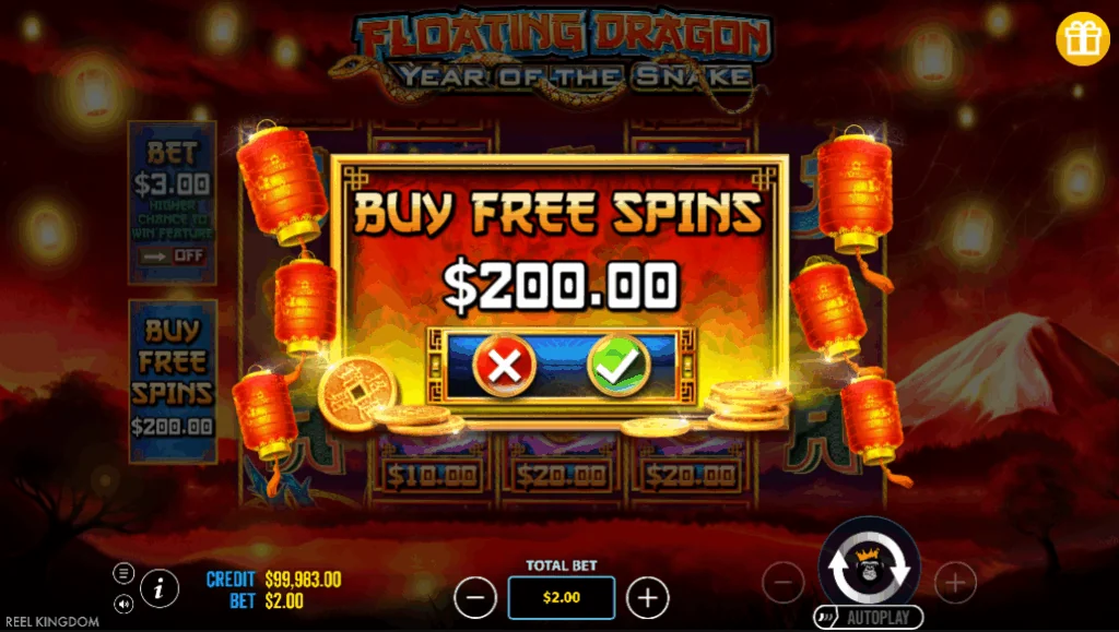 Floating Dragon Year Of The Snake slot features and rtp