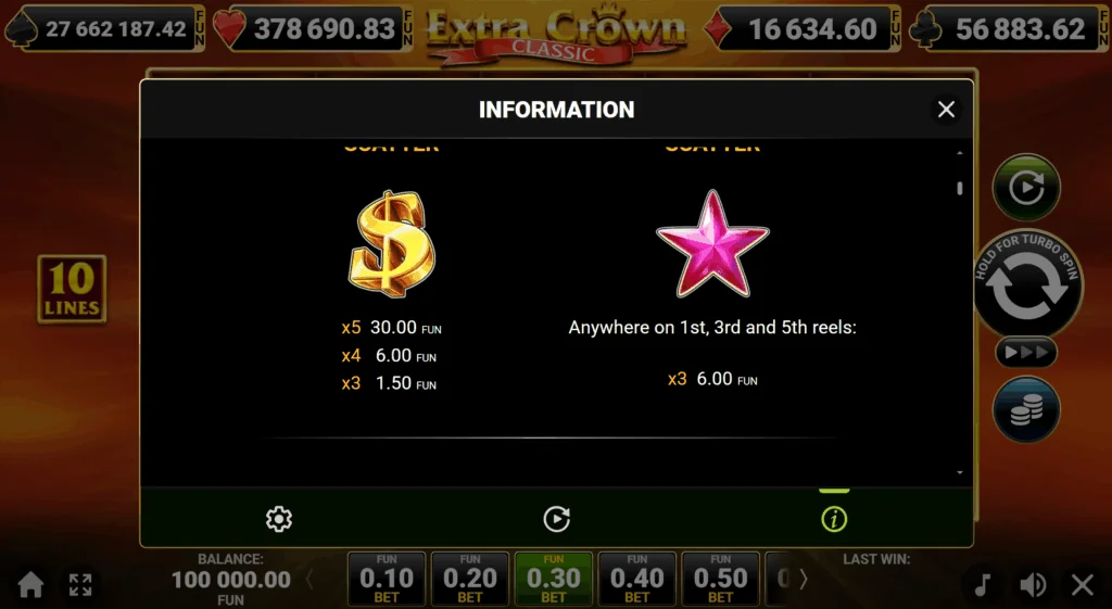 how to play Extra Crown Classic slot game