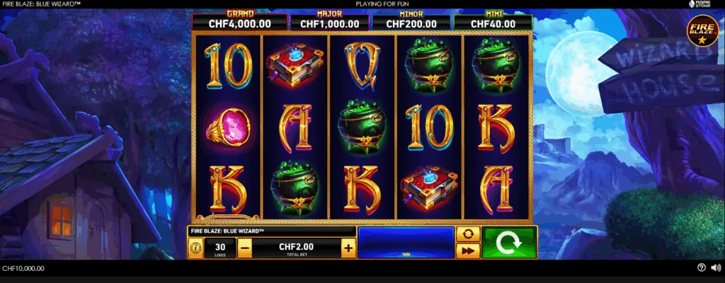 Fire blaze blue wizard slot game screenshot