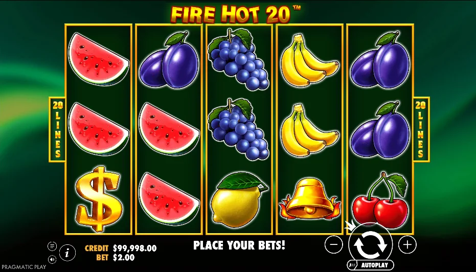 Fire hot 20 slot game screenshot