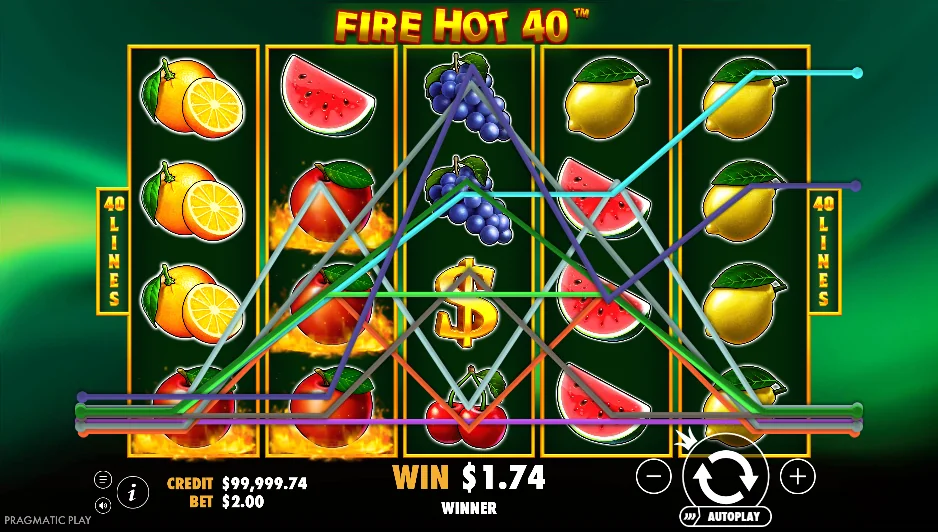 Fire hot 40 slot game screenshot