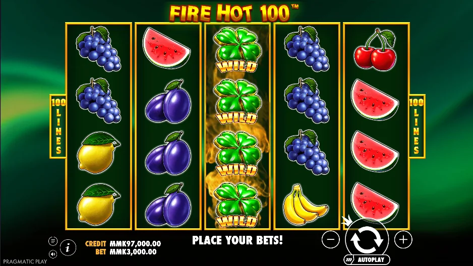 Fire hot 100 slot game screenshot