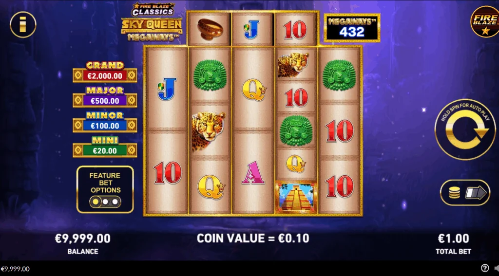 Fire blaze sky queen megaways slot game screenshot