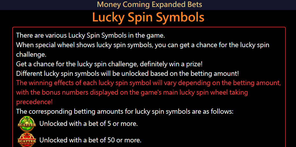 how to play Money Coming Expand Bets slot game