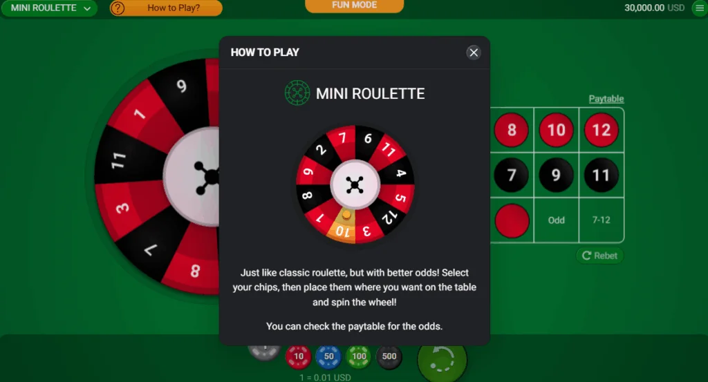 how to play Mini Roulette slot game