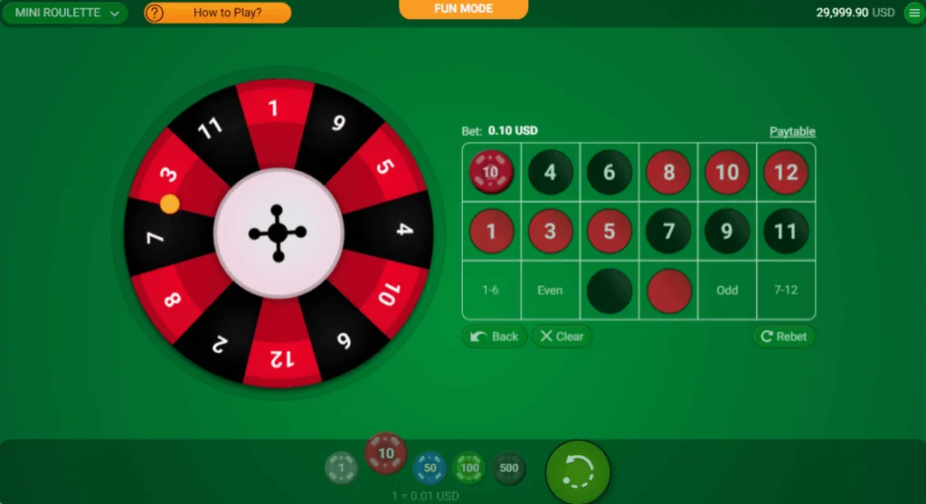 Mini Roulette demo gameplay