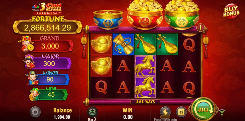 how to play 3 Coin Wild Horse slot game