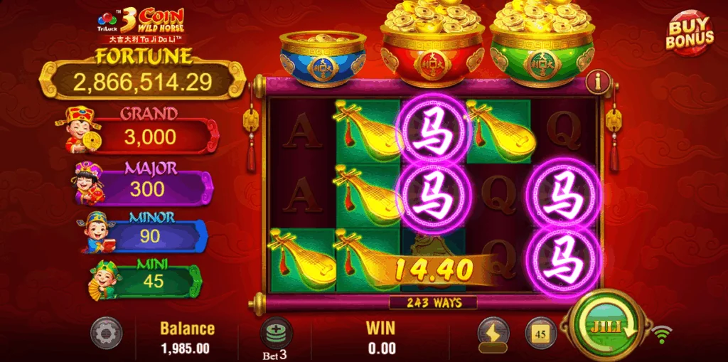 3 Coin Wild Horse slot features and rtp