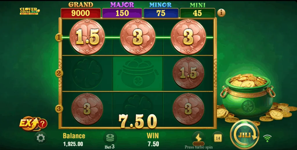 Clover Coins 3x3 slot features and rtp
