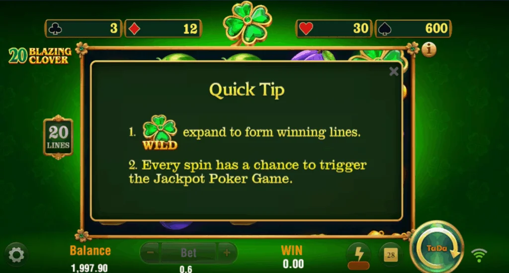 Bonus Features in 20 Blazing Clover