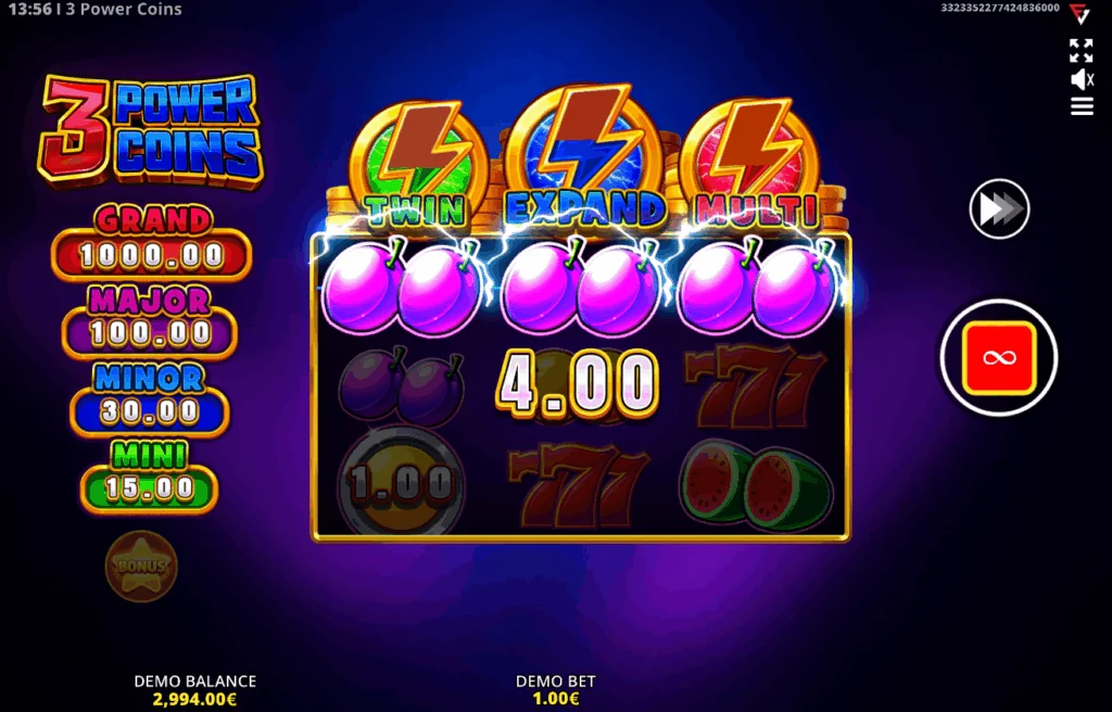 3 Power Coins Running Wins demo gameplay