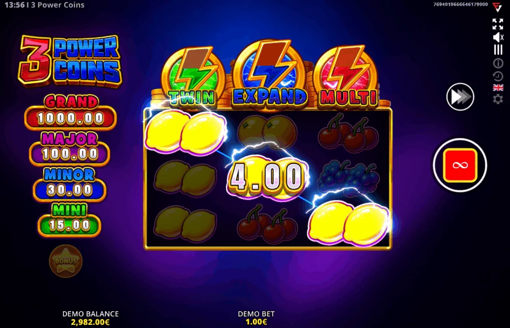how to play 3 Power Coins Running Wins slot game