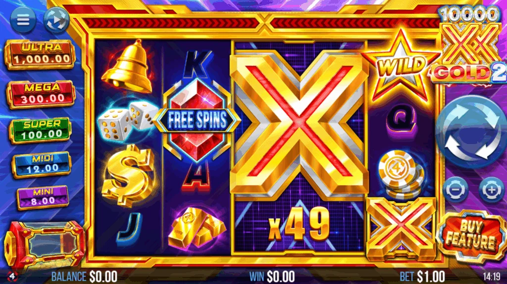 10000x Gold 2 slot features and rtp