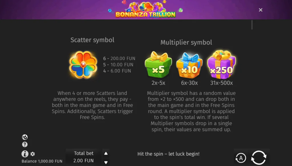 how to play Bonanza Trillion slot game