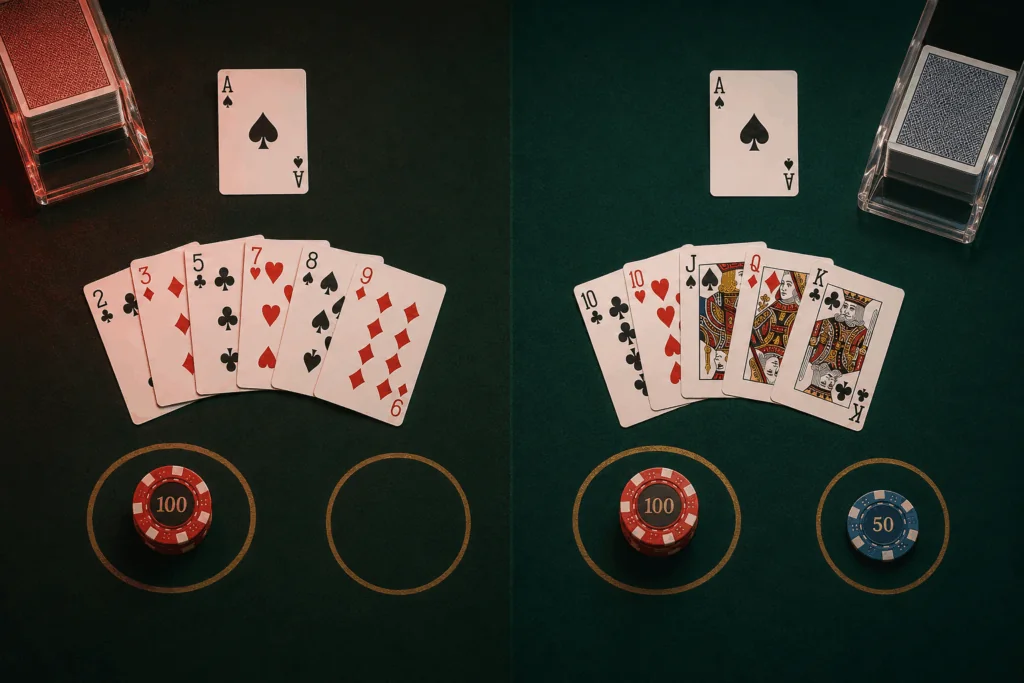 Blackjack insurance comparison with a ten-rich card shoe