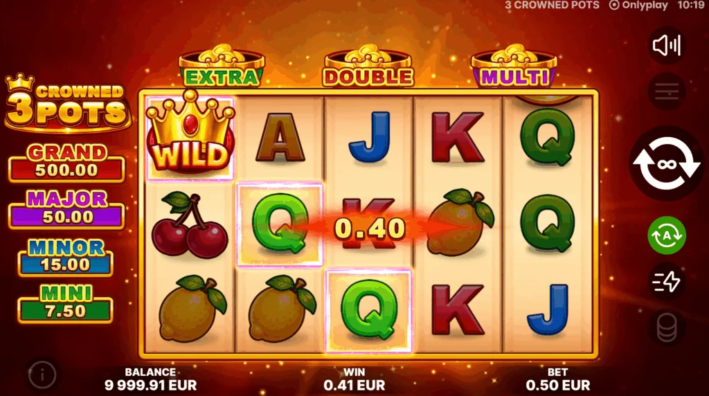 3 Crowned Pots slot features and rtp